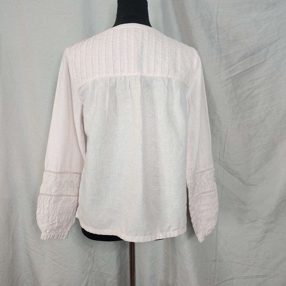 RACHEL ZOE Size Small Pink‎ Linen Cotton Balloon Sleeve Split Band V-neck Blouse - Picture 9 of 12
